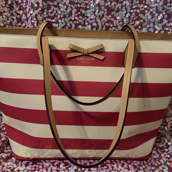 kate spade Handbags - Kate Spade Pink and White Striped Tote Bag